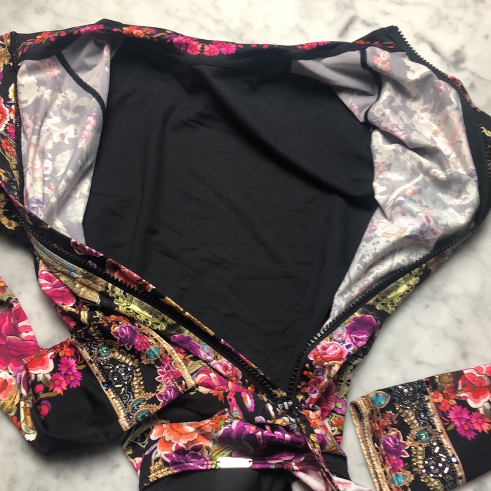 Camilla Long Sleeve Floral Print One-Piece Swimsuit in Black and Pink Size M - Picture 16 of 16